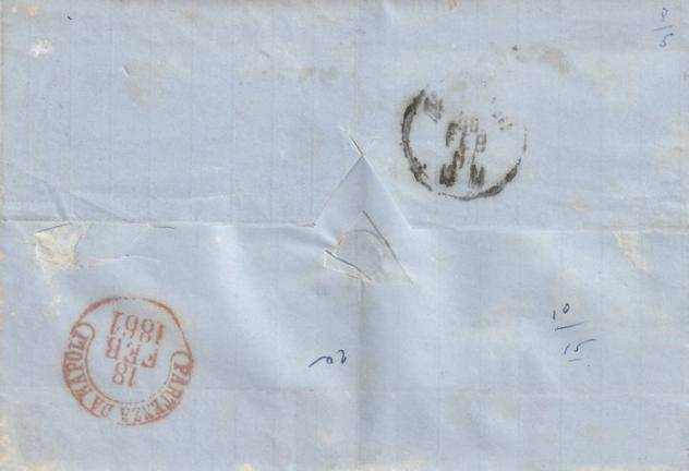 Antichi Stati italiani - Napoli 1861 - Affrancatura di 5 gr su lettera per Milano con annullo a svolazzo - Sassone N. 4c, 7f