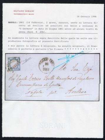 Antichi Stati italiani - Napoli 1861 - Lettera con 2gr azzurro, svolazzo quotSAN GERMANOquot  Raritagrave  Spedizione Gratuita - , Sassone n. 20b  svolazzo quotS