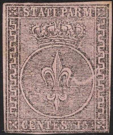 Antichi Stati italiani - Parma 1852 - 15 centesimi 3a nuovo SG con interessante varietagrave - Sassone N. 3a