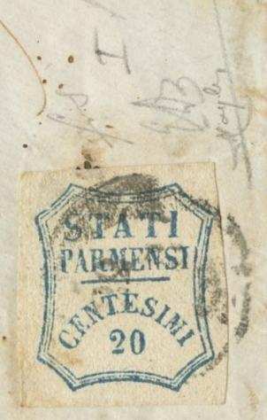 Antichi Stati italiani - Parma 1859 - Lettera da Parma per Novara del 22 dic. 1859 con 20 cent azzurro isolato molto ben - Sassone n.15