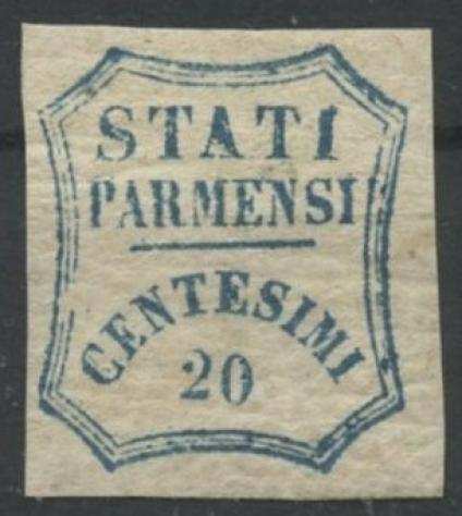Antichi Stati italiani - Parma 1859 - Parma Governo Provvisorio 20 centesimi azzurro nuovo con gomma - Sassone n.15