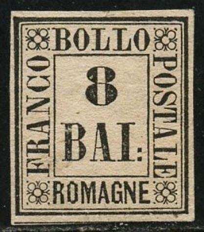 Antichi Stati italiani - Romagna 1859 - 8 baj rosa, integro e con ampi margini - Sassone N. 8