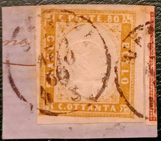 Antichi Stati italiani - Sardegna 1850 - 80 cent su frammento - Sassone