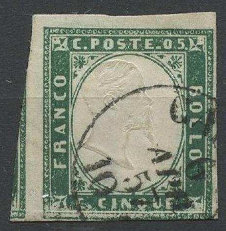 Antichi Stati Italiani - Sardegna 1855 - IV emissione 5 centesimi verde smeraldo scuro usato il 6 aprile 1857 - Ballabio - Sassone N.13f