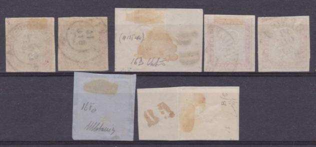 Antichi Stati italiani - Sardegna 18551863 - Insieme di 7 esemplari del 40c con varie tinte e annulli tra cui uno del dicembre 1863