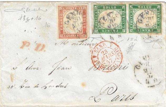 Antichi Stati italiani - Sardegna 1857 - Lettera spedita il 2031857 da Genova per Parigi - Sassone n. 13g (2)16 euro 12.000