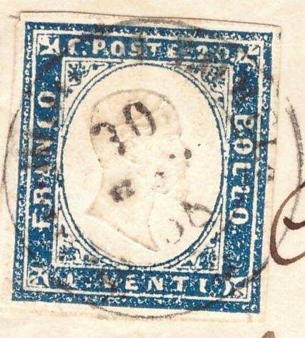 Antichi Stati italiani - Sardegna 1858 - 20 c. Su lettera annullato S. Giorgio Lomellina 12 punti - Sassone N. 15A