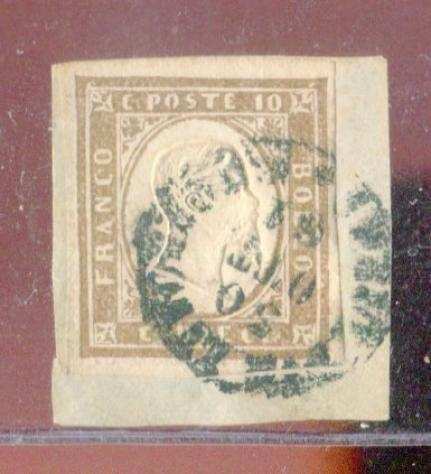 Antichi Stati italiani - Sardegna 18581861 - 10 cent bruno cioccolato scuro della 2deg composizione - Sassone 14Ci
