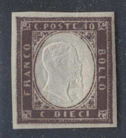 Antichi Stati italiani - Sardegna 1859 - 10 centesimi bruno cioccolato scuro IV emissione - Sassone N. 14Af