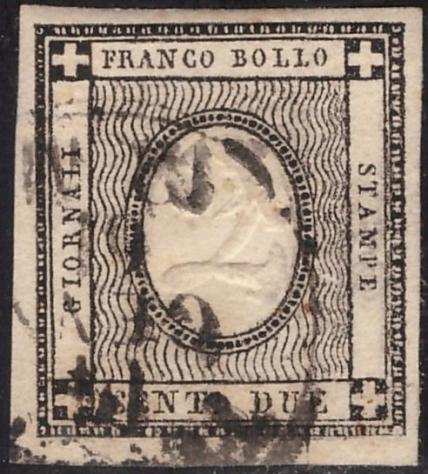Antichi Stati italiani - Sardegna 1861 - 20 c. per le stampe nero intenso - Sassone N. 20e
