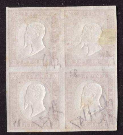 Antichi Stati italiani - Sardegna 1861 - 3 lire rame carta spessa in quartina - Sassone N. 18
