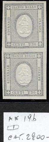 Antichi Stati italiani - Sardegna 1861 - ASI Sardegna 1861 francobolli per stampati n.19b coppia verticale - Sassone n.19b