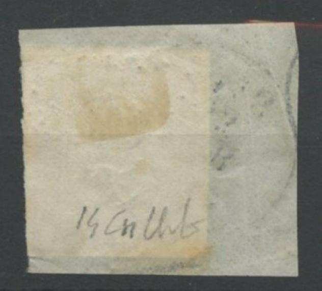 Antichi Stati Italiani - Sardegna 1861 - IV emissione, esemplare da 10 centesimi bruno rossastro usato su frammento-Ballabio - Sassone n.14Cn