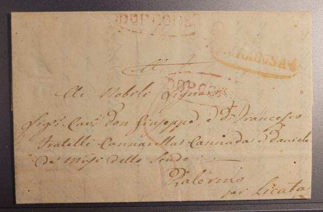 Antichi Stati italiani - Sicilia 1832 - Siracusa splendida lettera con testo. Bollo doppia corsa ripetuto due volte, rara, per Licata
