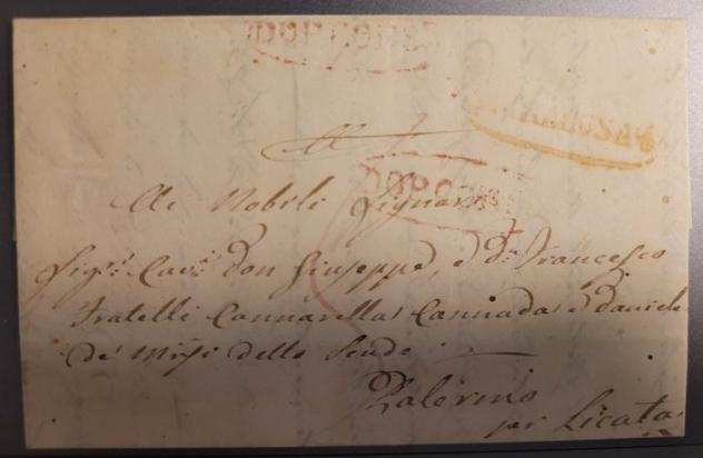 Antichi Stati italiani - Sicilia 1832 - Siracusa splendida lettera con testo. Bollo doppia corsa ripetuto due volte, rara, per Licata