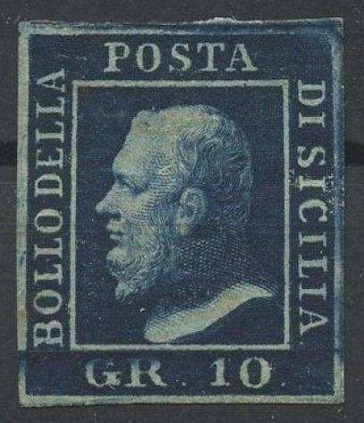 Antichi Stati Italiani - Sicilia 1859 - 10 grana azzurro cupo nuovo con gomma - Sassone n. 12