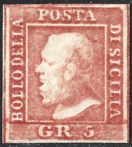 Antichi Stati italiani - Sicilia 1859 - 5 grana vermiglio chiaro - Sass 10