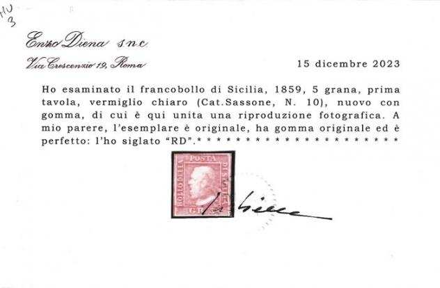 Antichi Stati italiani - Sicilia 1859 - 5 grana vermiglio chiaro - Sass 10