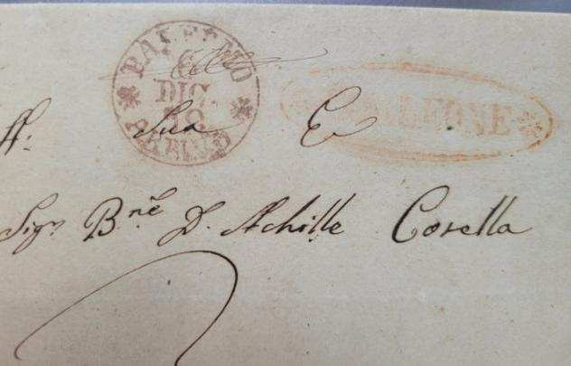 Antichi Stati italiani - Sicilia 1859 - Annullo Borbonico con fregi di Corleone- lettera tassata del periodo filatelico diretta a Palermo