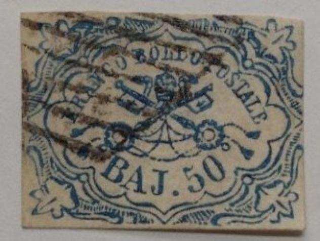 Antichi Stati italiani - Stato Pontificio 18521852 - Baj 50 azzurro - Sassone 10