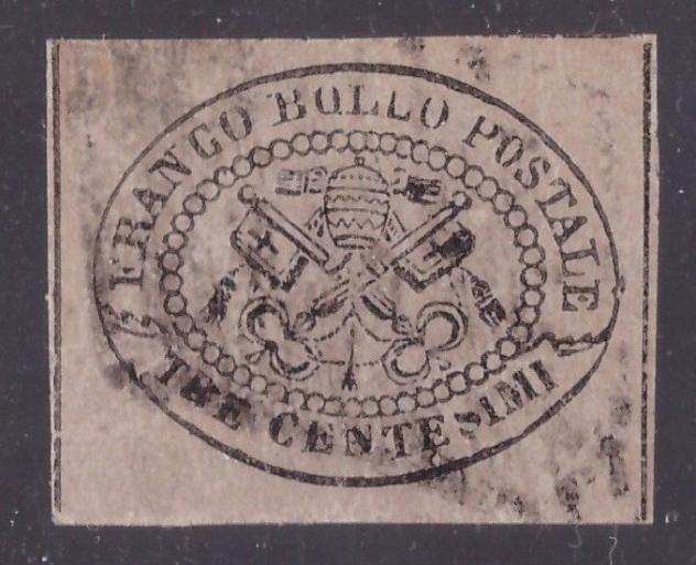 Antichi Stati italiani - Stato Pontificio 1867 - 3 centesimi grigio rosa non dentellato - Sassone N. 14