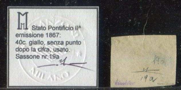 Antichi Stati italiani - Stato Pontificio 1867 - Seconda emissione 40 centesimi esemplare senza il punto dopo la cifra. - Sassone 19a