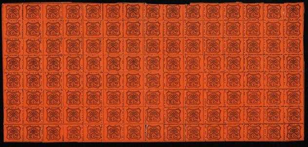 Antichi Stati italiani - Stato Pontificio 1868 - 10 centesimi arancio, foglio intero di 120 esemplari. Molto fresco - Sassone 26