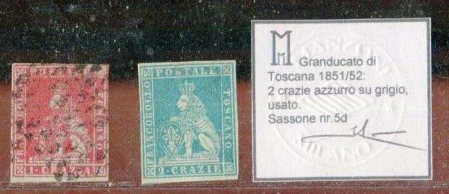Antichi Stati italiani - Toscana 1851 - 1 crazia 1deg emissione 1deg tiratura. 2 crazie 1deg emissione. - Sassone 4a, 5d.
