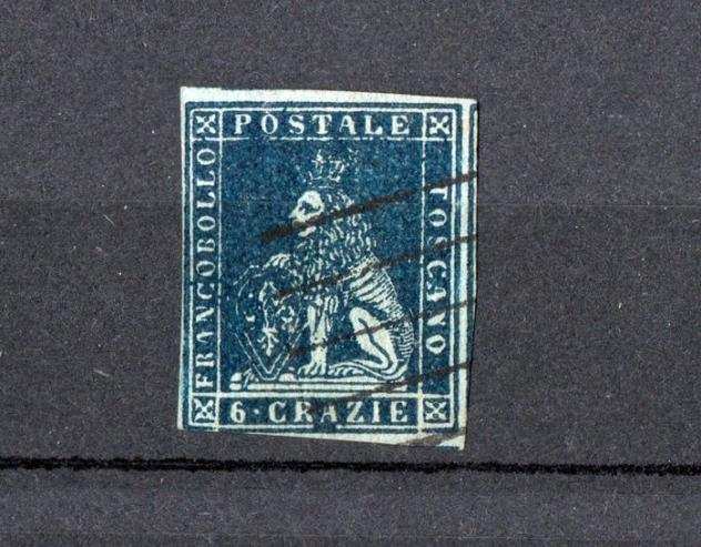 Antichi Stati italiani - Toscana 1851 - 6 crazie su carta azzurra - Sassone n. 7c