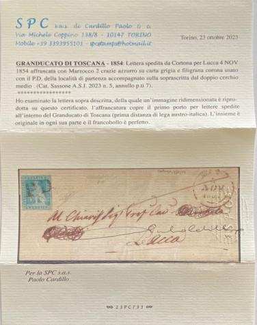 Antichi Stati italiani - Toscana 1851 - Coprilettera da Cortona (pt. 7) - Sassone n. 5