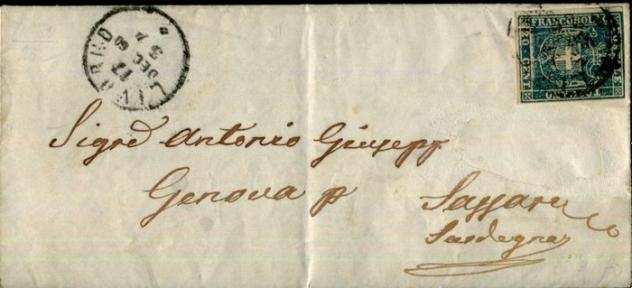 Antichi Stati italiani - Toscana 1860 - Governo provvisorio 20 centesimi da Livorno a Sassari per Genova. - Sassone 20b