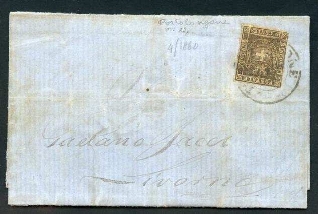 Antichi Stati italiani - Toscana 1860 - Lettera con 10 c. bruno con annullo di Portolongone (pt12) - Sassone N. 19