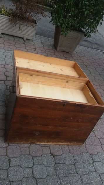 ANTICO BAULE IN LEGNO CCASSETTO INTERNO