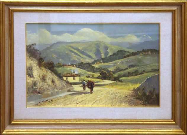 Armeno Mattioli pittore quadro olio su tavola Paesaggio con figura e cavallo