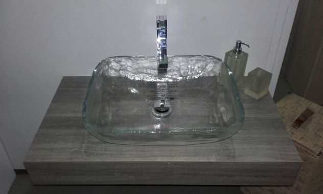 ARREDO BAGNO MURANO LAVABO CRISTALLO PIANO LEGNO TRANCE TORTORA CM.90