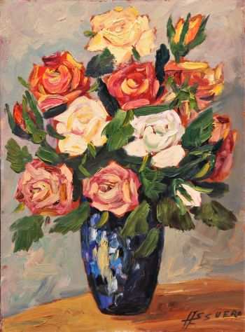 Assuero Fogli pittore olio su faesite vaso di rose