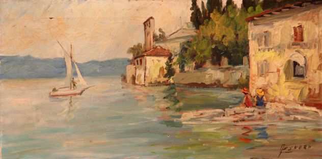 Assuero Fogli pittore olio su tela Lago di Garda 1965