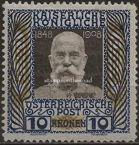 Austria 1908 - A156wL Francobollo nuovo con traccia di linguella  - Michel nr. 156w - Unificato 117
