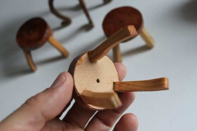 Bambola accessori legno Mobili Sedie Tavolino Anni 6070 fatti a mano