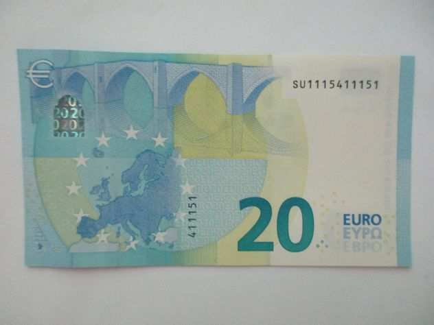 BANCONOTA 20 EURO SOLI 3 NUMERI DIFFERENTI, 2 TRITTICI NUMERICI UGUALI