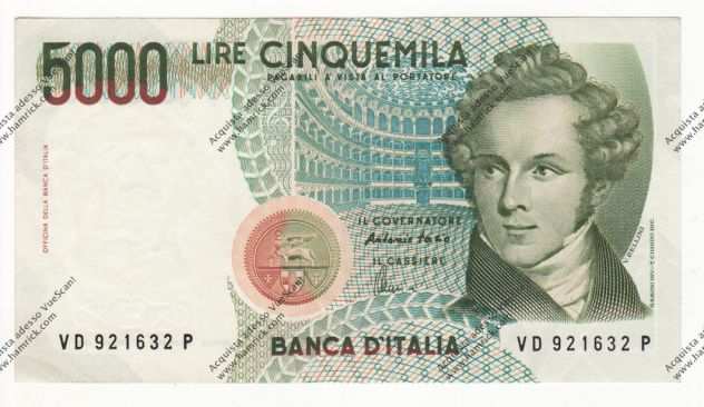 BANCONOTA DA 5.000 LIRE BELLINI REP. ITALIANA SPLQFDS -