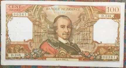 banconota francese da 100 franchi Francia 1967