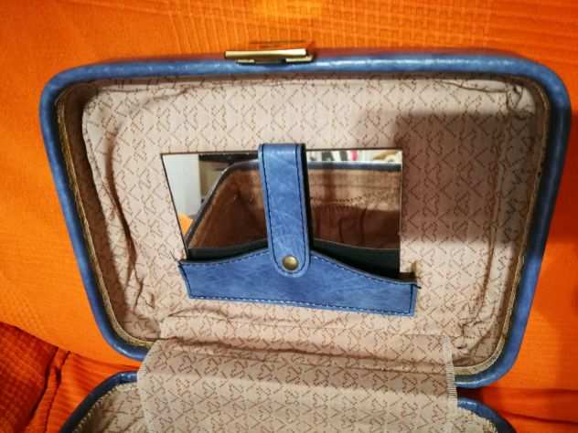 beauty case vintage blu con specchio rettangolare