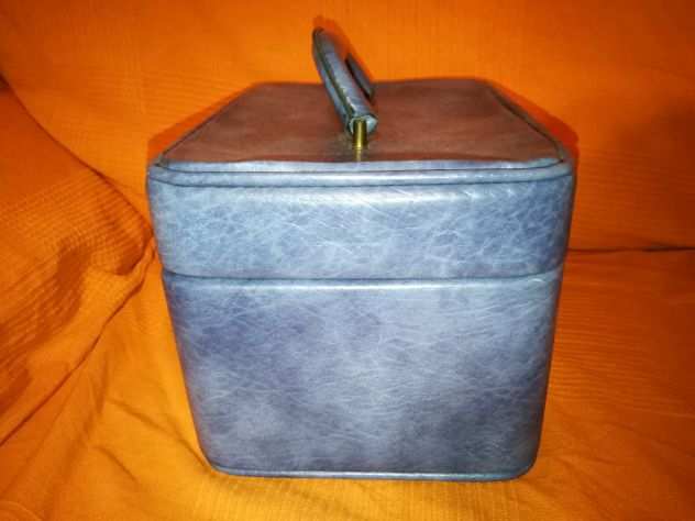 beauty case vintage blu con specchio rettangolare