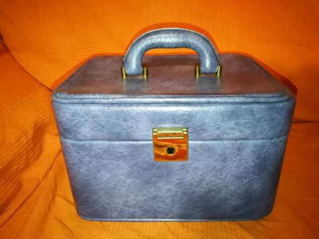 beauty case vintage blu con specchio rettangolare