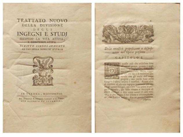 BECELLI Giulio Cesare. - Trattato Nuovo della Divisione degli Ingegni e Studj - 1738