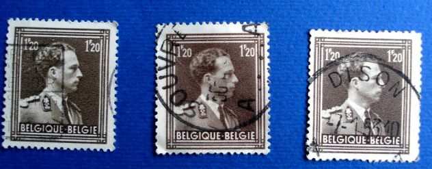 BELGIO 1951 LOTTO DI 3 FRANCOBOLLI DA 1,20 F USATI CON ERRORI O VARIANTI