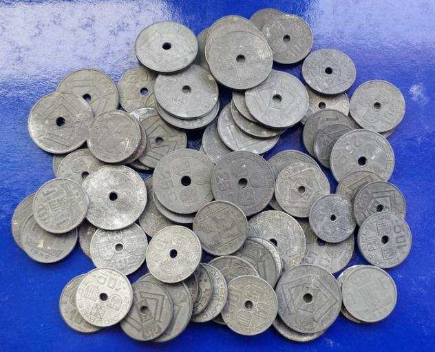 Belgio. Lotto di 70 monete in zinco di vari Valori del Belgio (5,10,25 centesimi- 1,5 franchi)anni 40. (Senza Prezzo di Riserva)