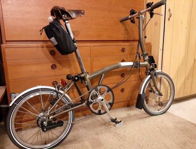 Bicicletta pieghevole Brompton, Brooks - valigetta rigida, 6 velocitagrave.