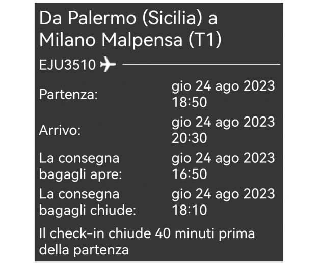 Biglietti aereo Malpensa Palermo dal 4 agosto al 28 agosto 2 adulti e 2 ragazzi
